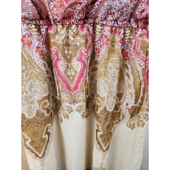 Mod Modele Womens M Red Tan Paisley Sleeveless Boho Midi Dress - Picture 5 of 8